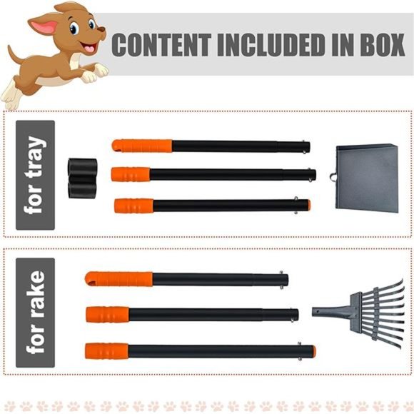 Pooper Scooper for Dog, Metal Poop Scooper Tray and Rake Set with Long Handle - Picture 4 of 7